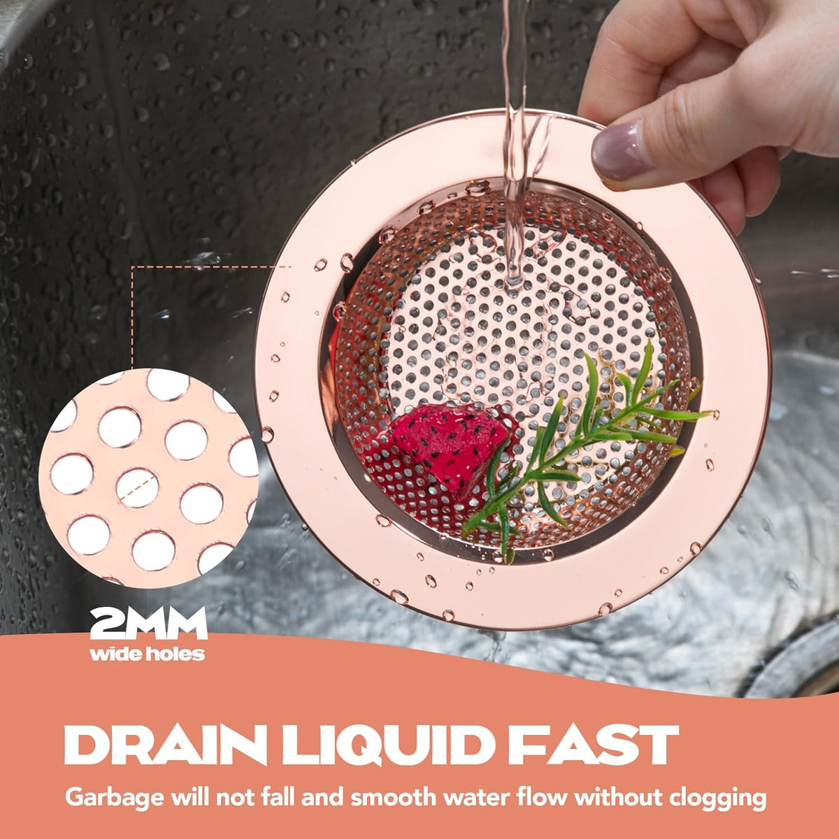 Retisee 2 Pcs Sink Strainer Stainless Steel Kitchen Sink Drain Strainer Basket Cover Mesh Hair Food