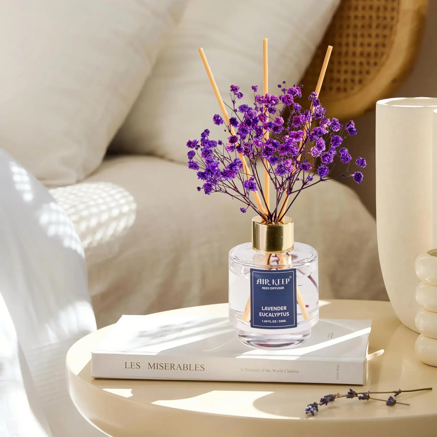 Airkeep Reed Diffuser Set of 3,Clean Linen Ocean Mist&Sea Salt Lavender Eucalyptus Oil Reed