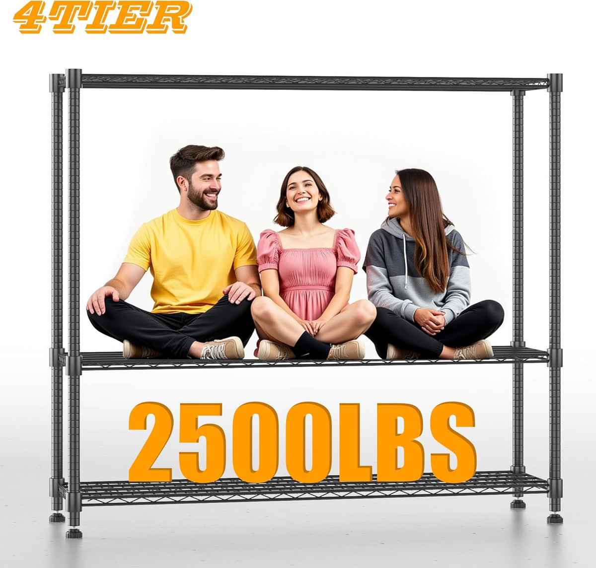Himimi Storage Shelves with Wheels, 4-Tier Heavy Duty Steel Wire Rack Storage Shelving, Adjustable
