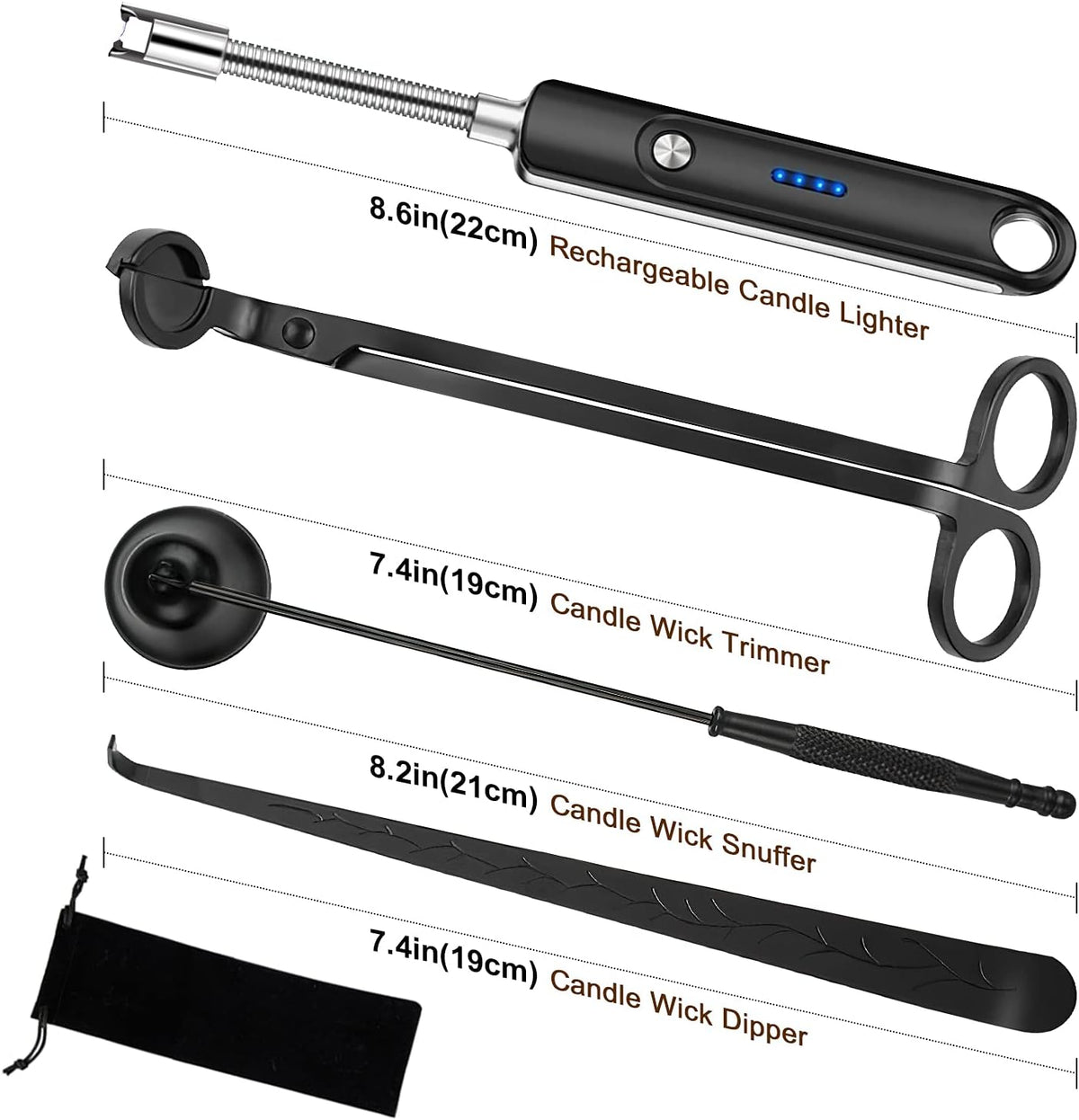 Lsnisni Candle Wick Cutter and Trimmer Set, Electric Lighter, Wick Dipper - Black, 4-Piece, Mom