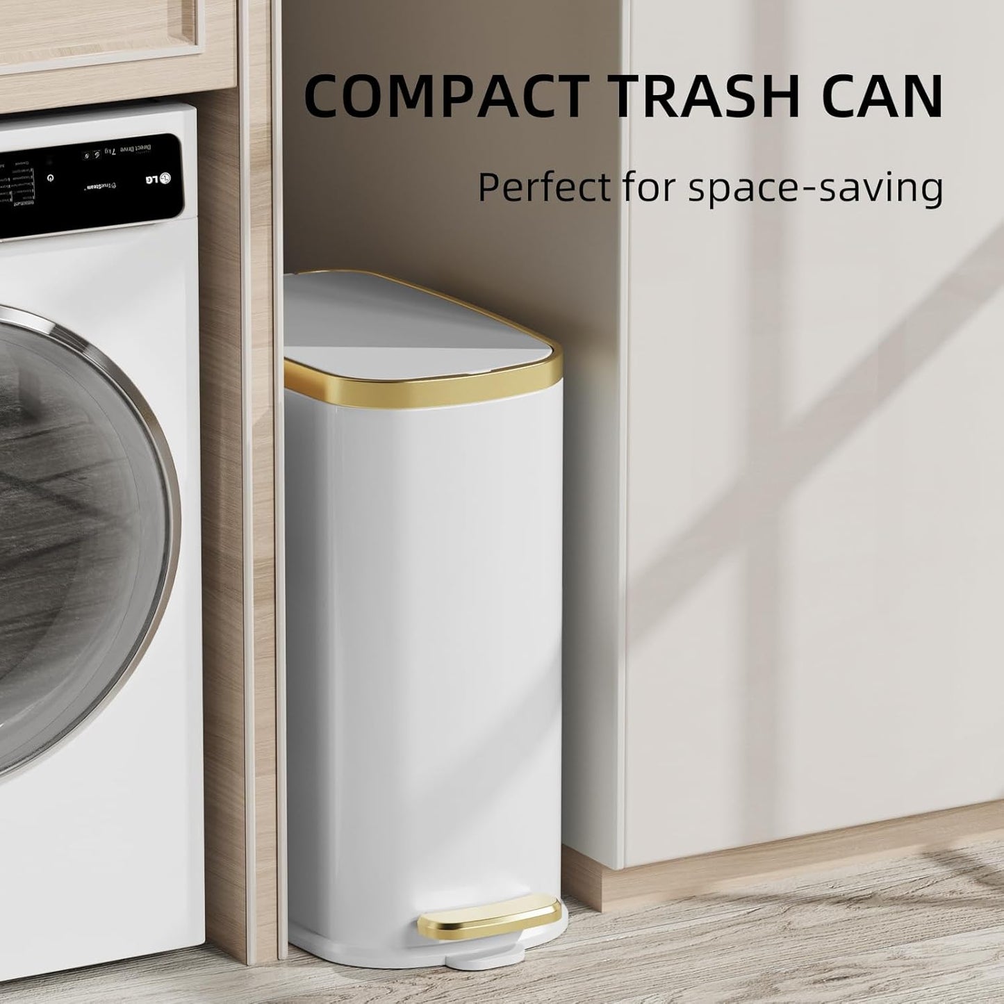 KUK Small Bathroom Trash Can with Lid Soft Close, Step Pedal, 2.4 Gal Stainless Steel Garbage Can