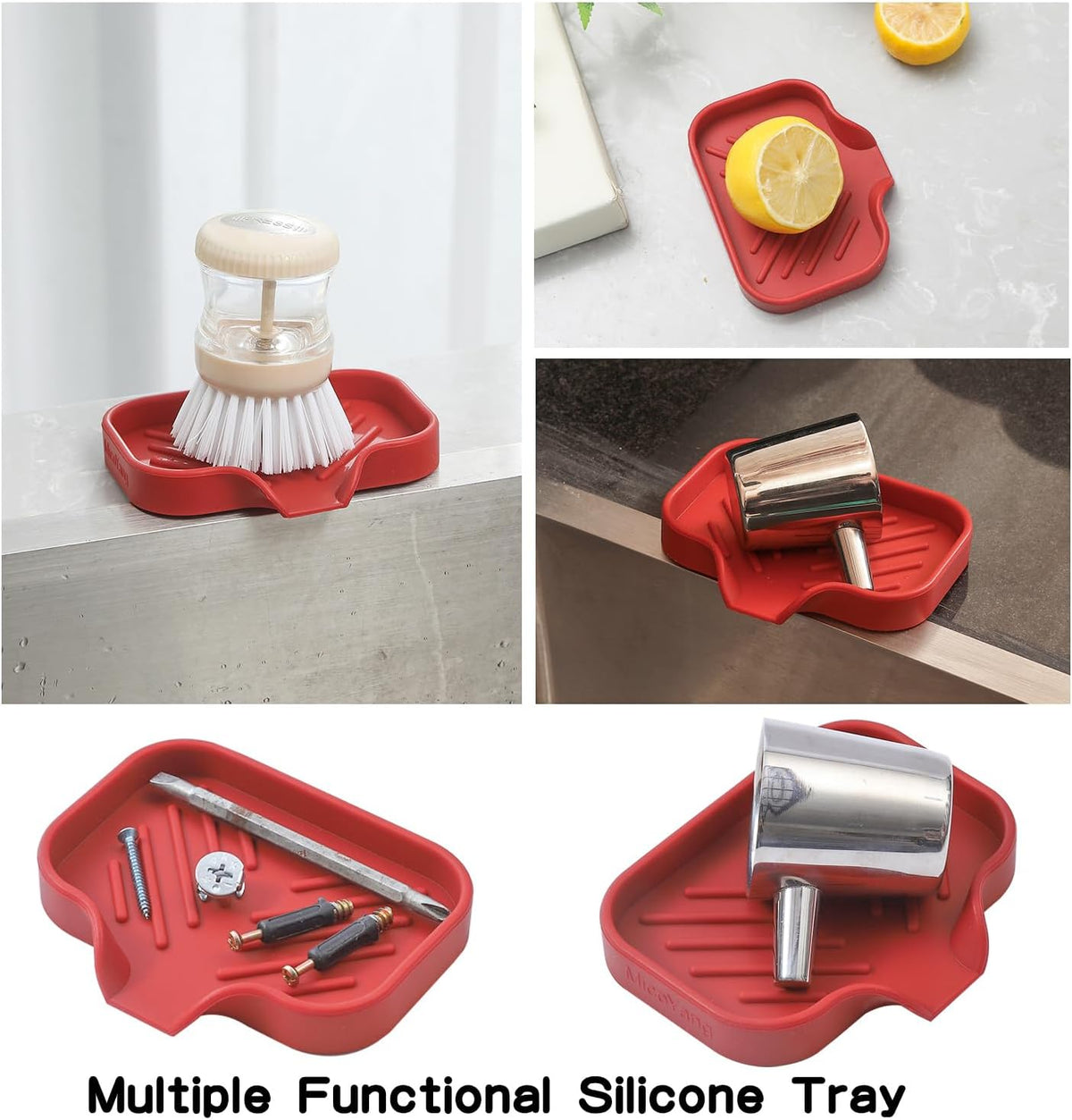 Silicone Bathroom Soap Dishes with Drain Spout-Bathroom and Kitchen Sink Organizer,Sponge