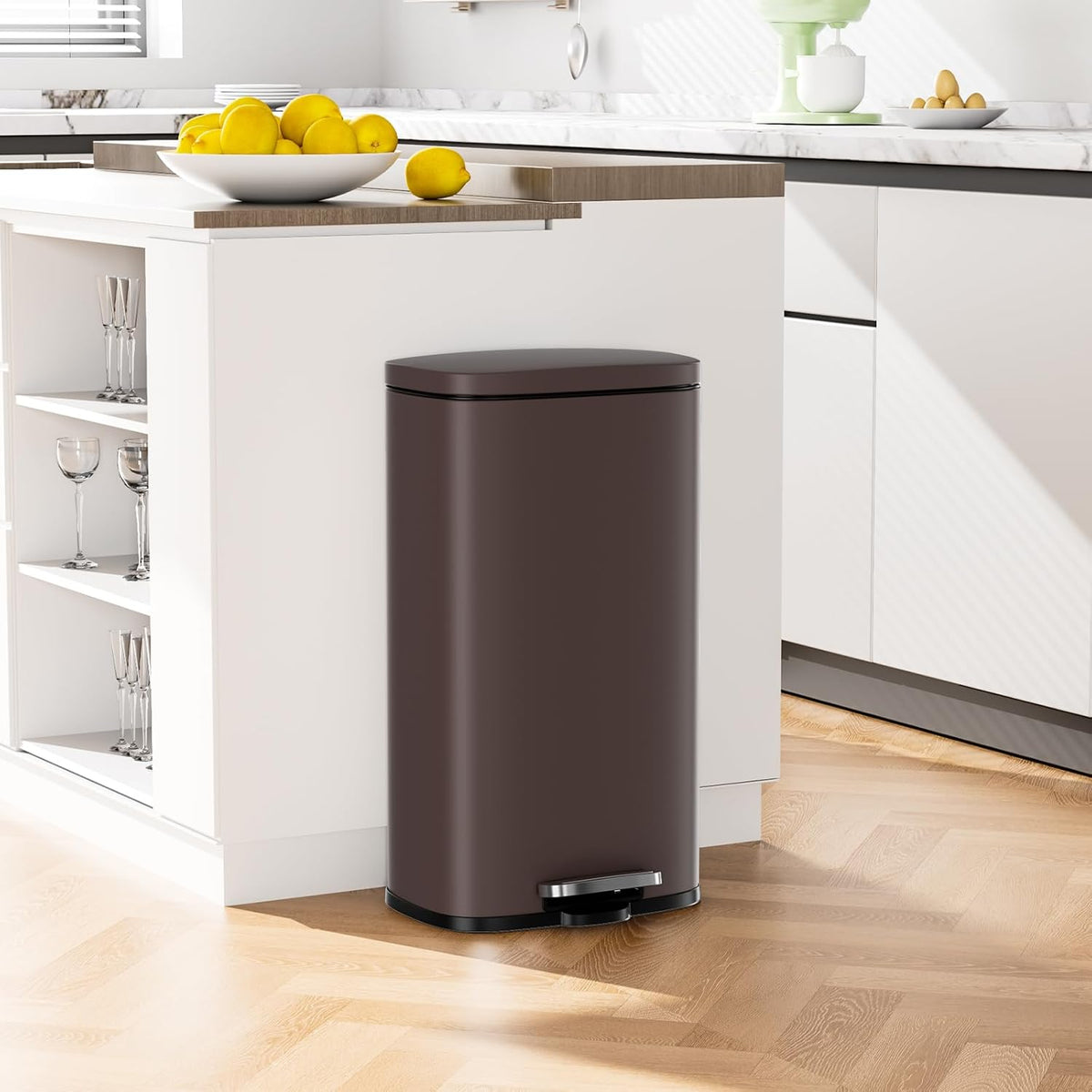 Arlopu 8 Gallon Step Trash Can, Stainless Steel Garbage Bin, Soft-Close Rubbish Bin with Removable