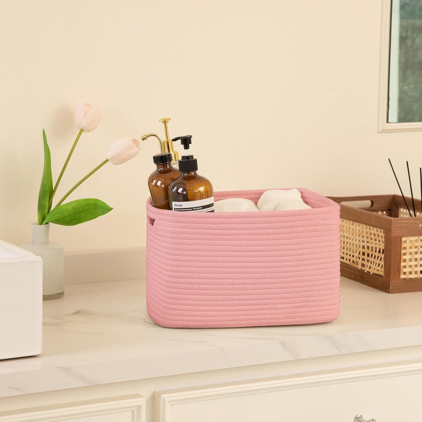OIAHOMY 4 Pack Storage Baskets for Organizing, Cube Storage Bins for Shelves, Rectangle Storage