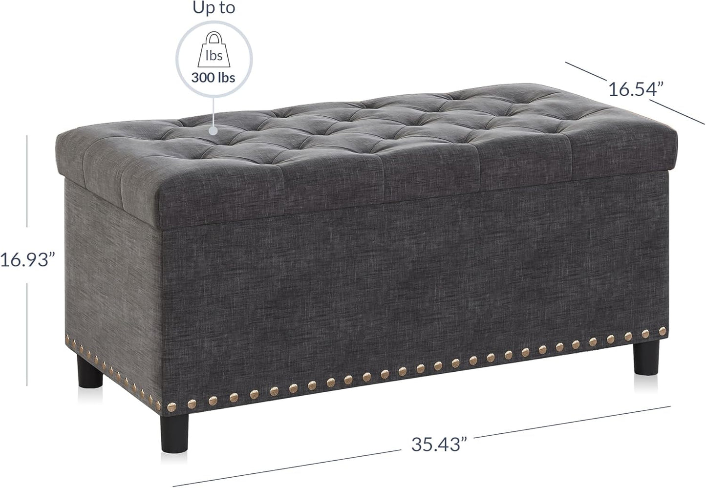 BELLEZE 35" Tufted Ottoman, Storage Bench with Safety Close Hinge, Ottoman with Storage for Living