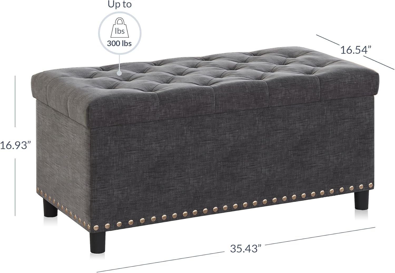 BELLEZE 35" Tufted Ottoman, Storage Bench with Safety Close Hinge, Ottoman with Storage for Living