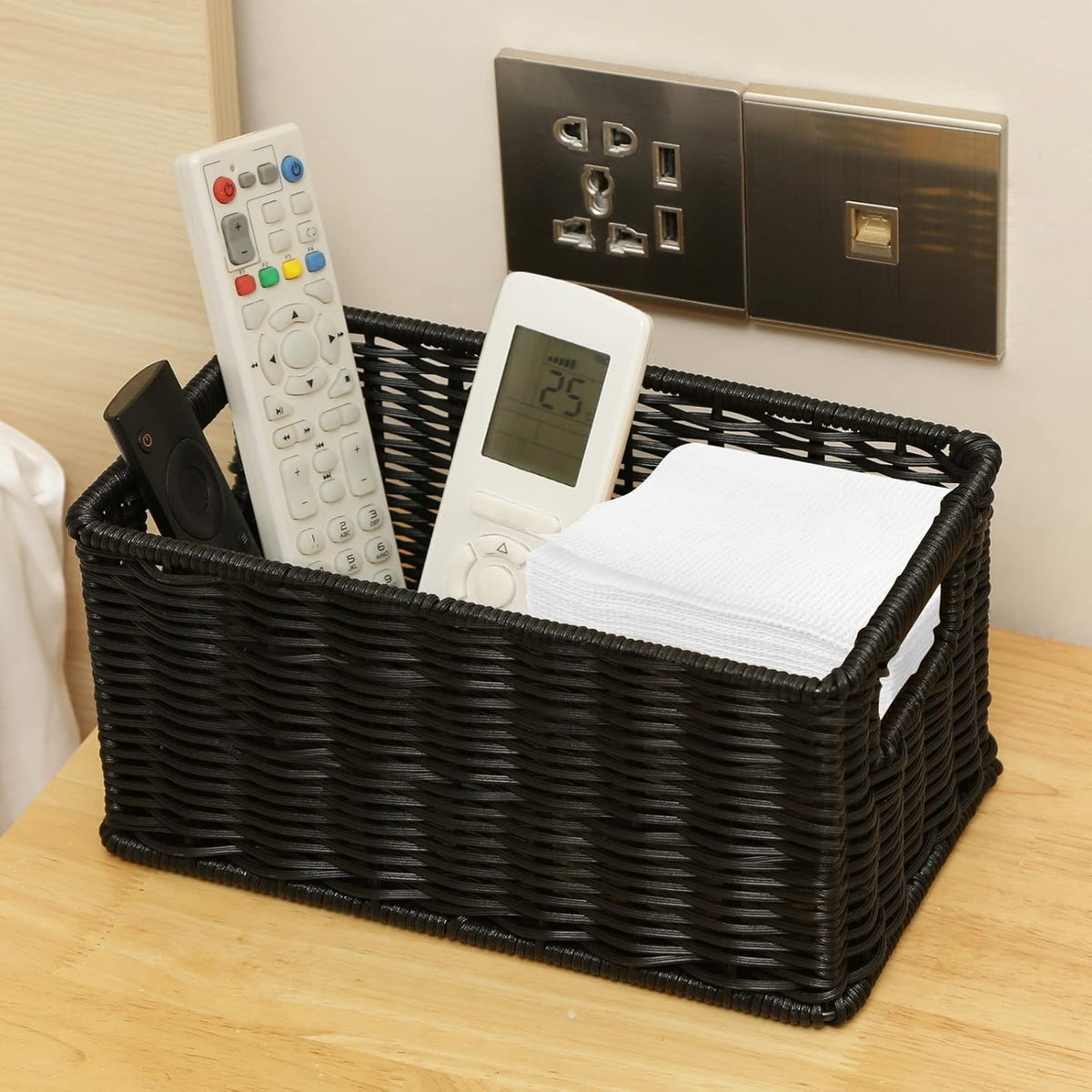 HOONEX Wicker Baskets for Storage, Plastic Baskets for Organizing with Dual Handles, Woven Baskets