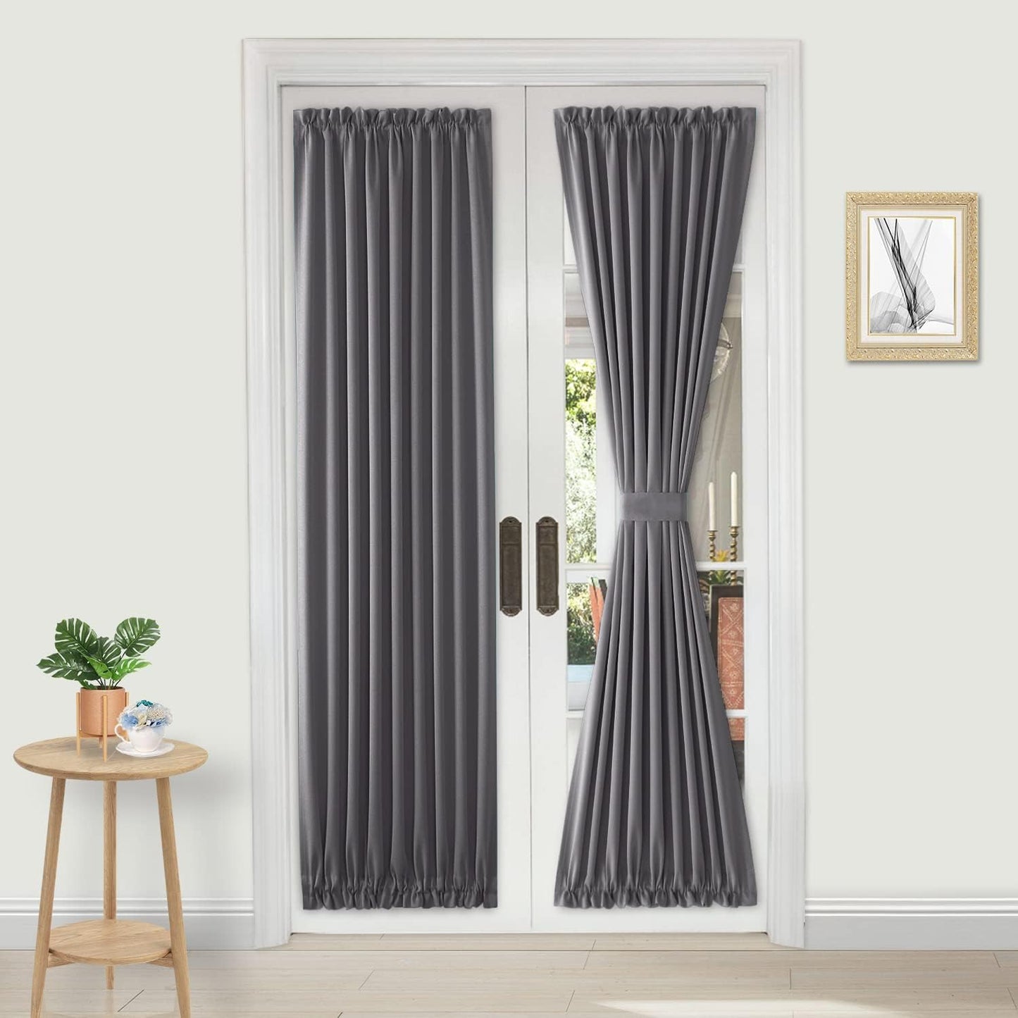 DWCN French Door Curtains – Rod Pocket Thermal Blackout Curtain for Doors with Glass Window