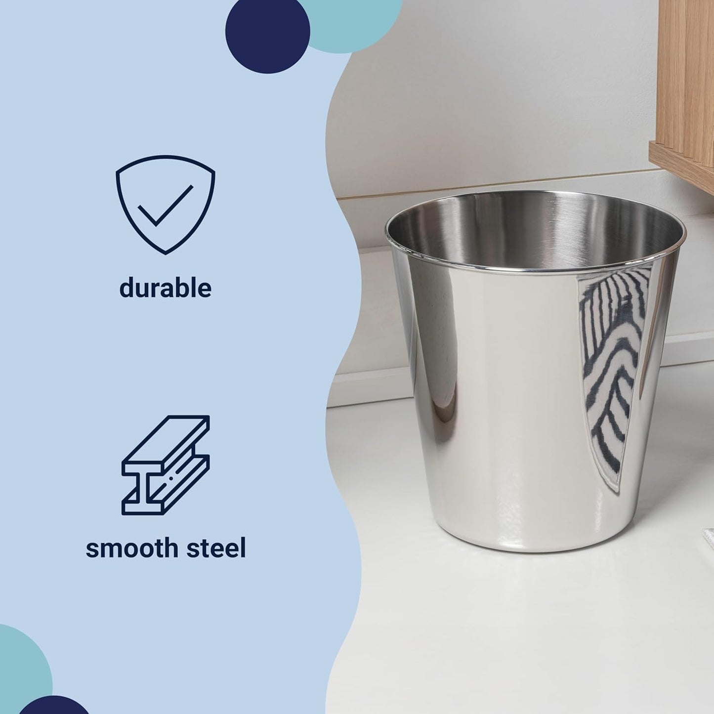 happimess HPM1113D Nolan Modern Classic Smooth Steel 2-Gallon Wastebasket for Home, Bathroom