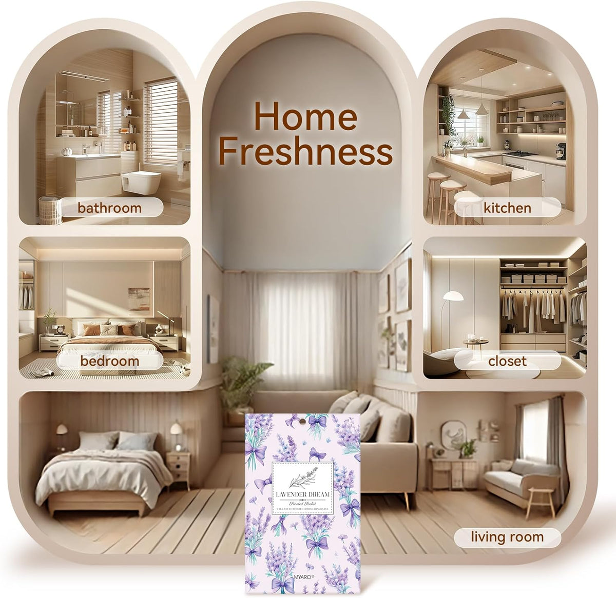 MYARO 20 Packs Fresh Lavender Sachets, Air Freshener for Drawer and Closet, Long-Lasting Sachets