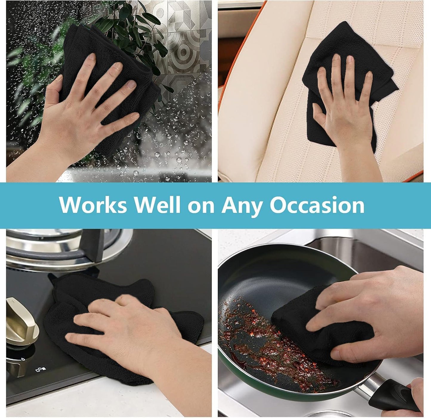 HOMEXCEL Black Microfiber Cleaning Cloth, 50 Pack Cleaning Towels for Kitchen, Lint Free