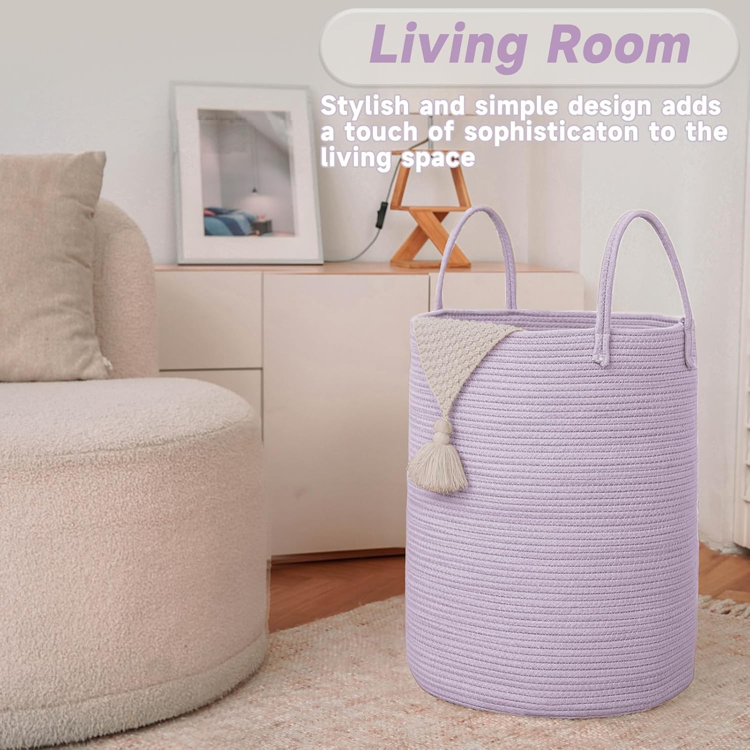 Large Woven Laundry Basket Hamper,80L Cotton Rope Storage Bin for Blankets,Toys and