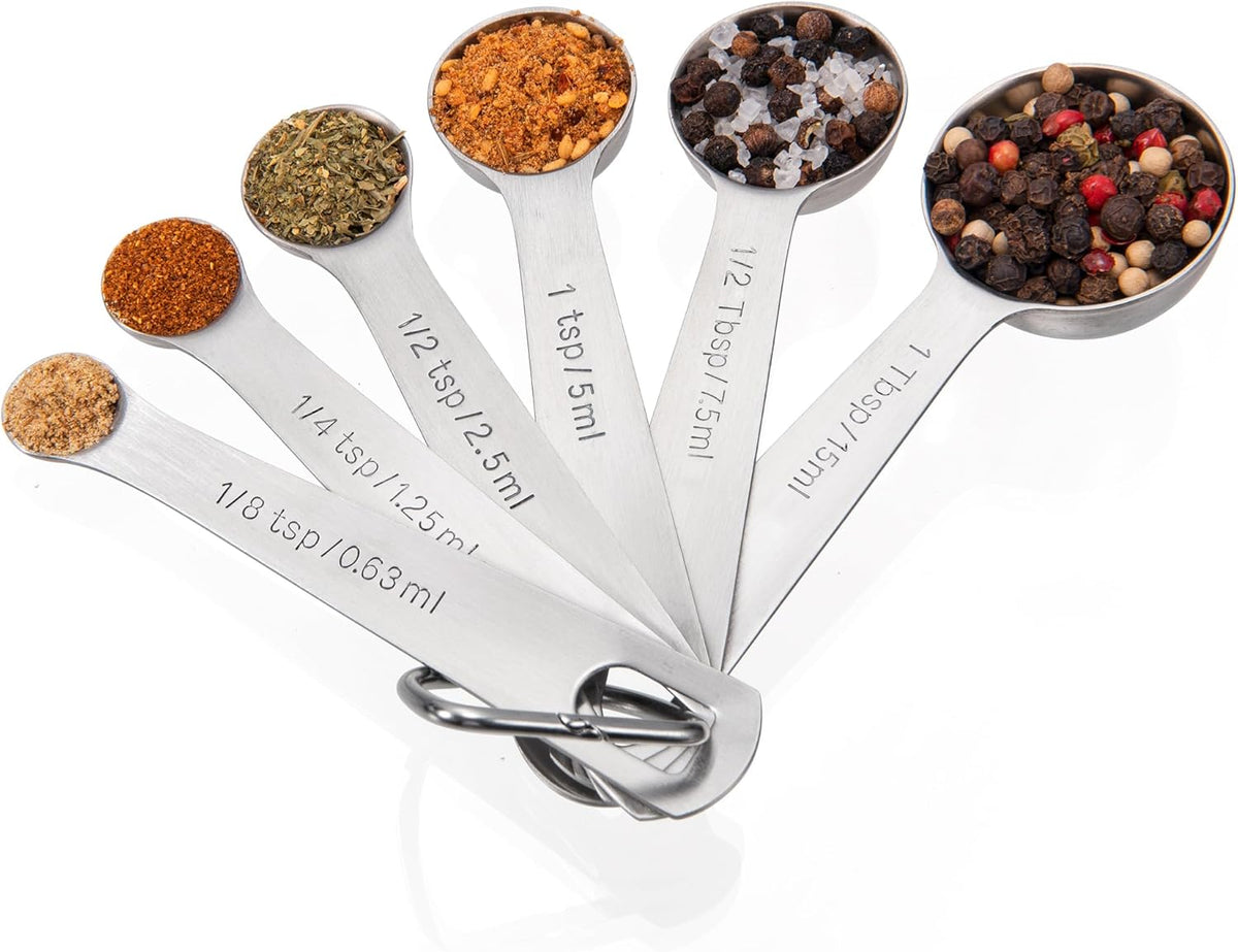 Doosu Measuring Spoons Set of 6-18/8 Stainless Steel Heavy Duty Teaspoons Tablespoons with Engraved
