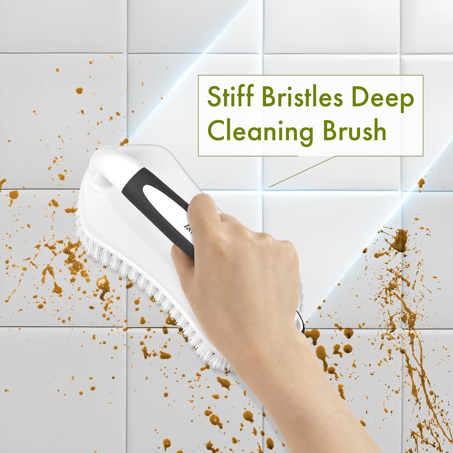 Amazer Scrub Brush for Cleaning Comfort Grip Bathtub Scrubber Stiff Bristles with Handle Heavy Duty