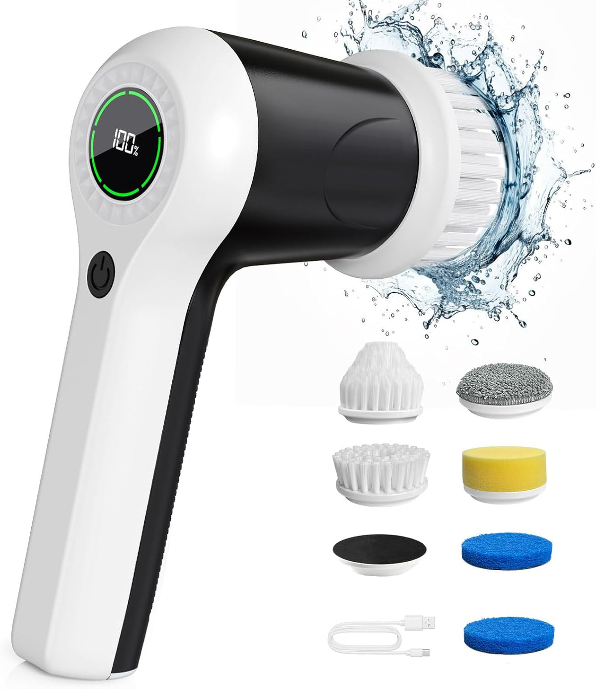 Electric Spin Scrubber, Cordless Shower Scrubber with Battery Level Display, 2 Speeds Electric