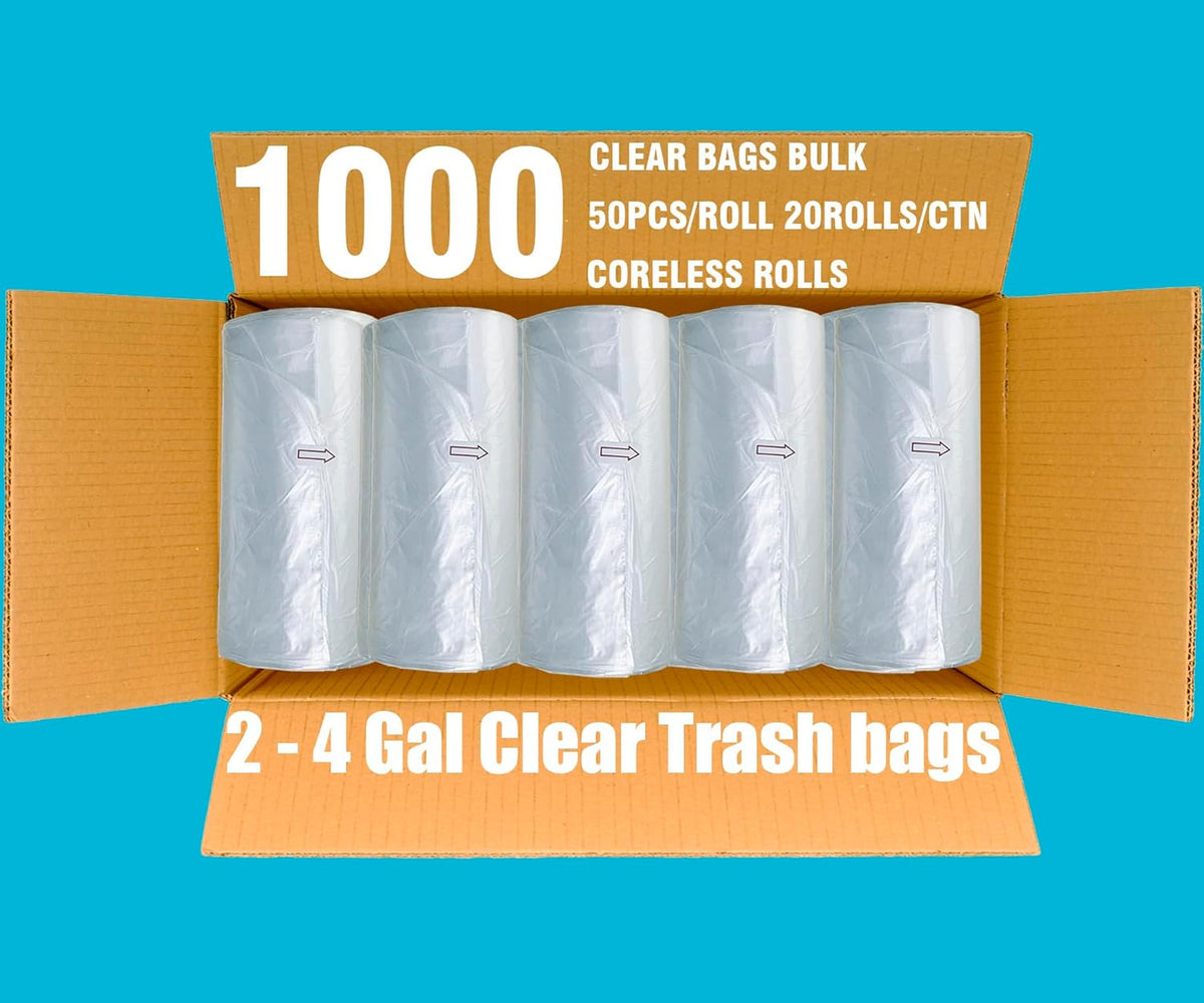 2-4 Gallon Trash Bags, 1000 Count Bulk Value Pack, Clear Plastic Recycling Bags, Small