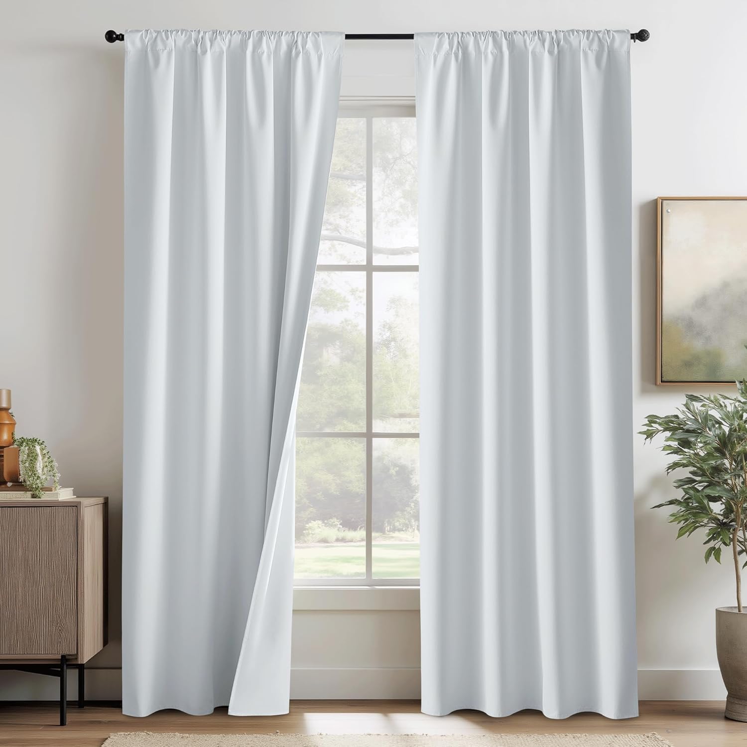 RYB HOME White Blackout Curtains for Bedroom, 100% Blackout Thermal Insulated Noise Reducing