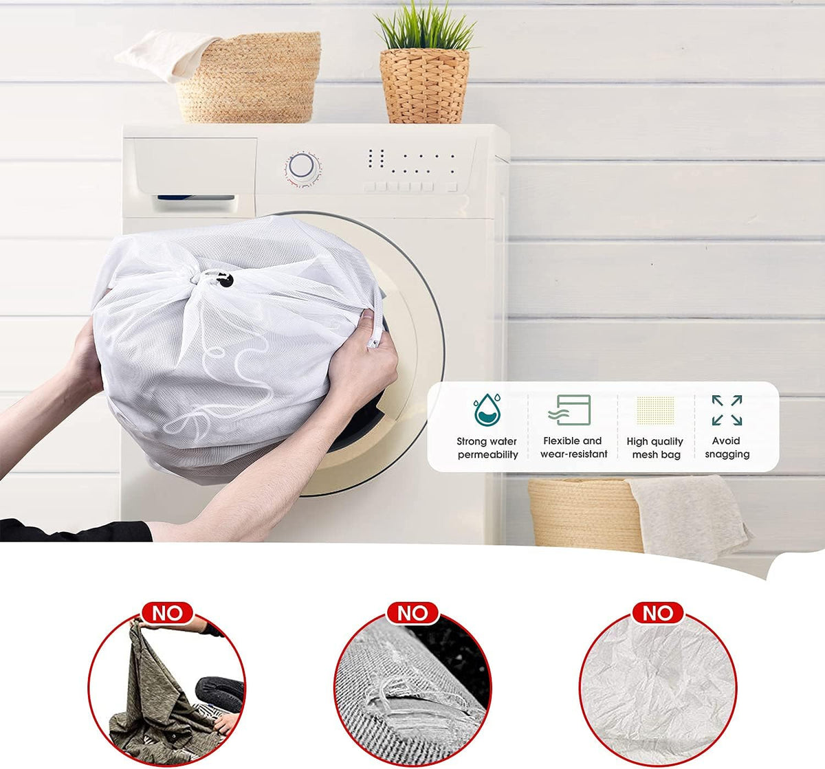 OTraki 2 Pcs Large Mesh Laundry Bags, 24X36 Inch Heavy Duty Drawstring Laundry Wash Bag, Dirty