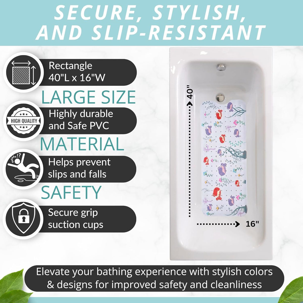 Kids Non Slip Bath Mat - Baby Bath Mat Non Slip - Bath Tub Mat Kids - Bathtub Mat Non Slip Baby