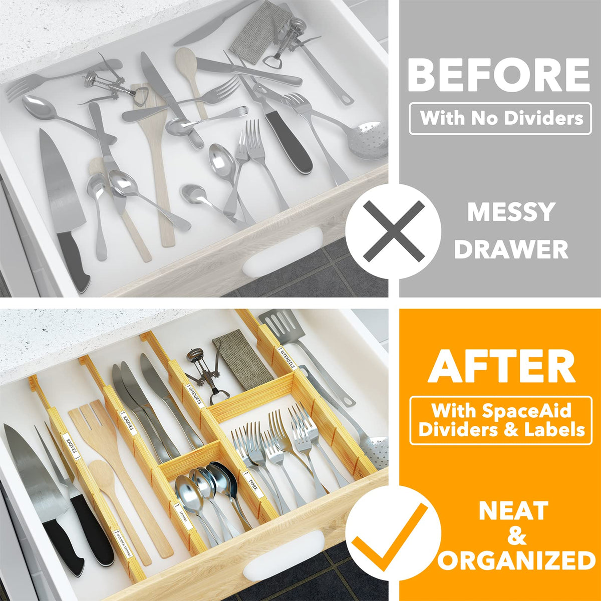 SpaceAid Bamboo Drawer Dividers with Inserts and Labels, Natural – view 2