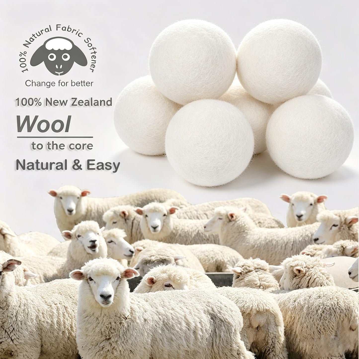 Budieggs Wool Dryer Balls XL 6-Pack, 100% New Zealand Wool Handmade