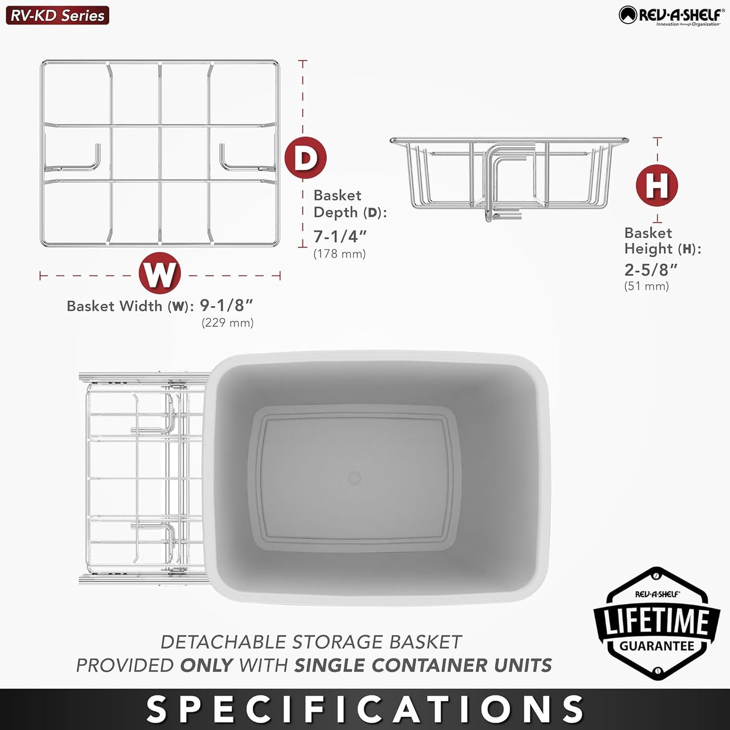 Rev-A-Shelf RV-12KD-18C S 35-Quart Chrome Wire Bottom Mount Pullout Kitchen Waste Trash Can