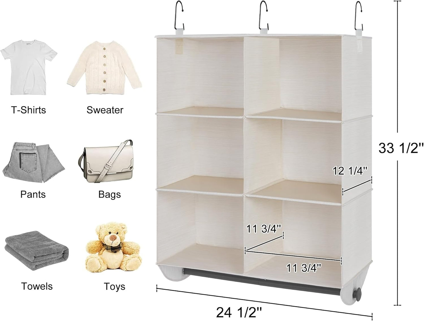 StorageWorks Hanging Closet Organizer with Metal Rod, 6-Section Closet Organizers and Storage
