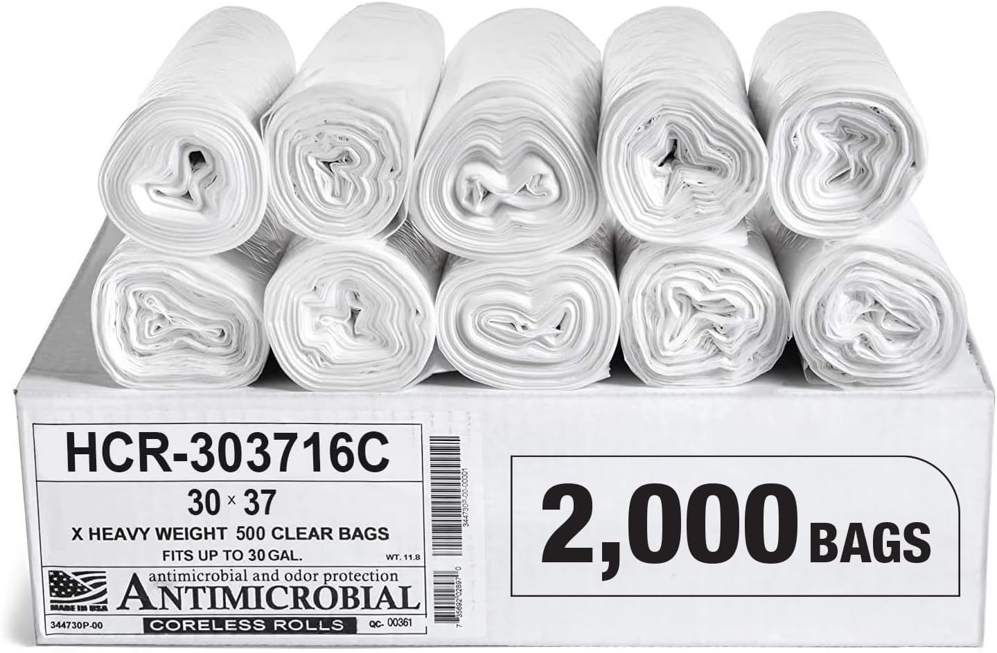 Aluf Plastics High Density Trash Bags, 30 Gallon, 2000 Count, 16 Micron (eq), 30" x 37", Clear, for