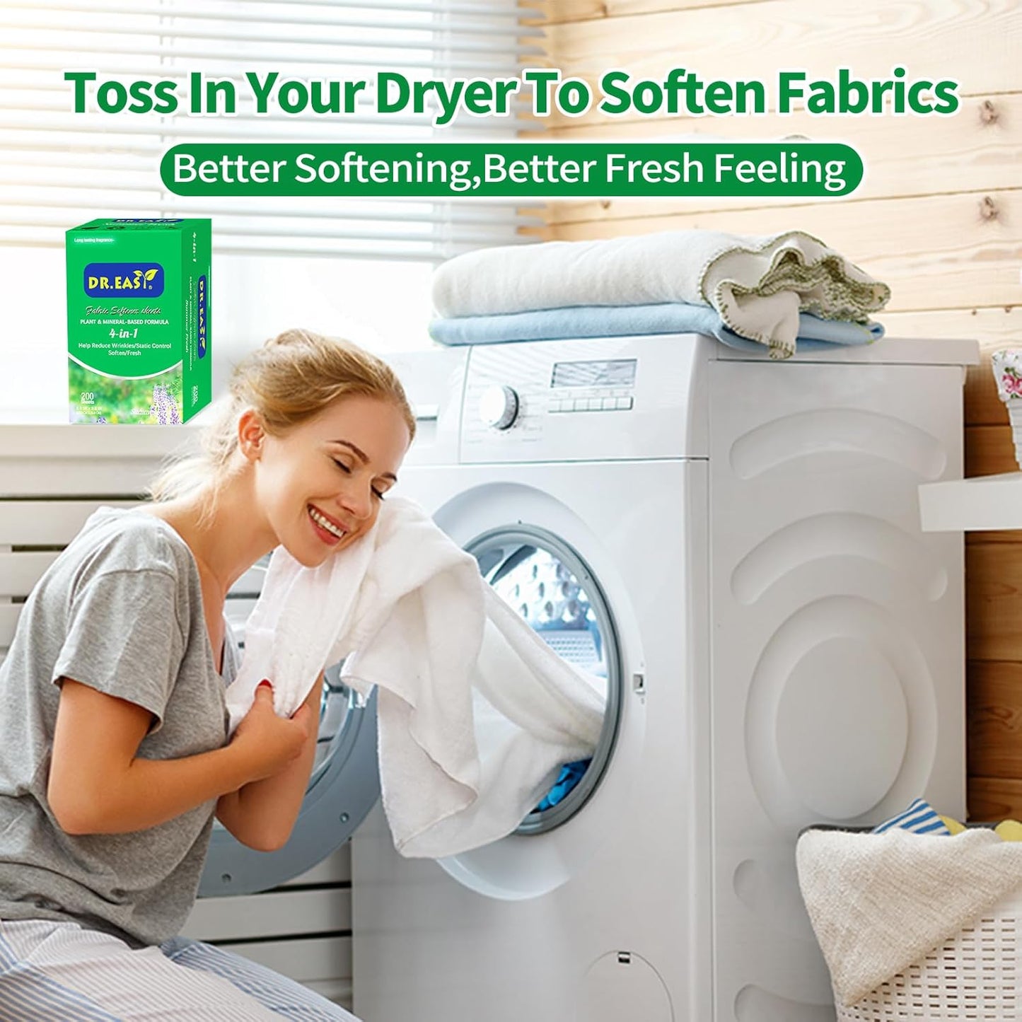 DR.EASY SUMMER FRESH Dryer Sheets Plant Based Formula 200 Ct Fabric Softener sheets for Laundry