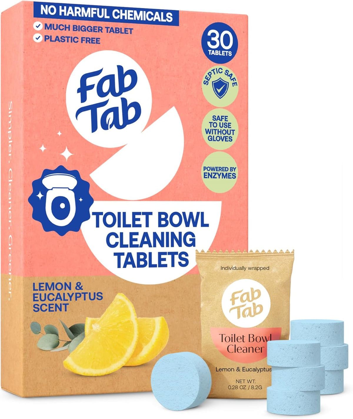 Fab Tab Toilet Bowl Cleaner Tablets, Powerful Stain Removal, No Harsh Chemicals, Plastic-Free