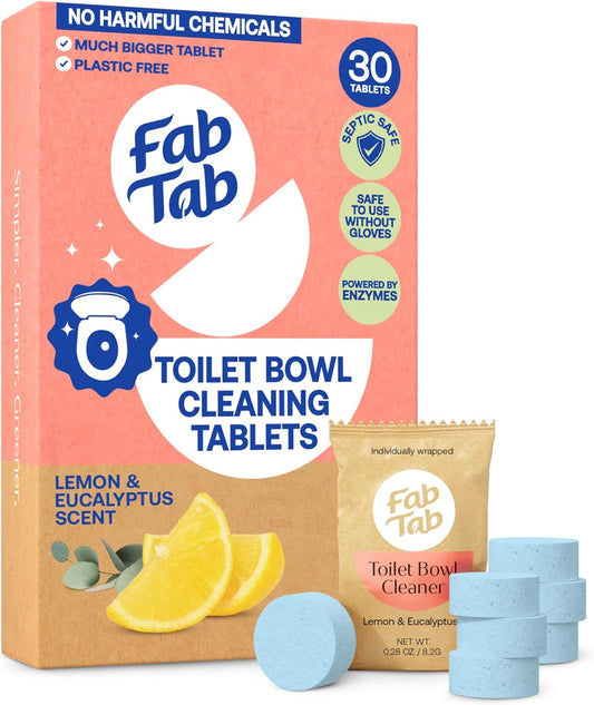 Fab Tab Toilet Bowl Cleaner Tablets, Powerful Stain Removal, No Harsh Chemicals, Plastic-Free
