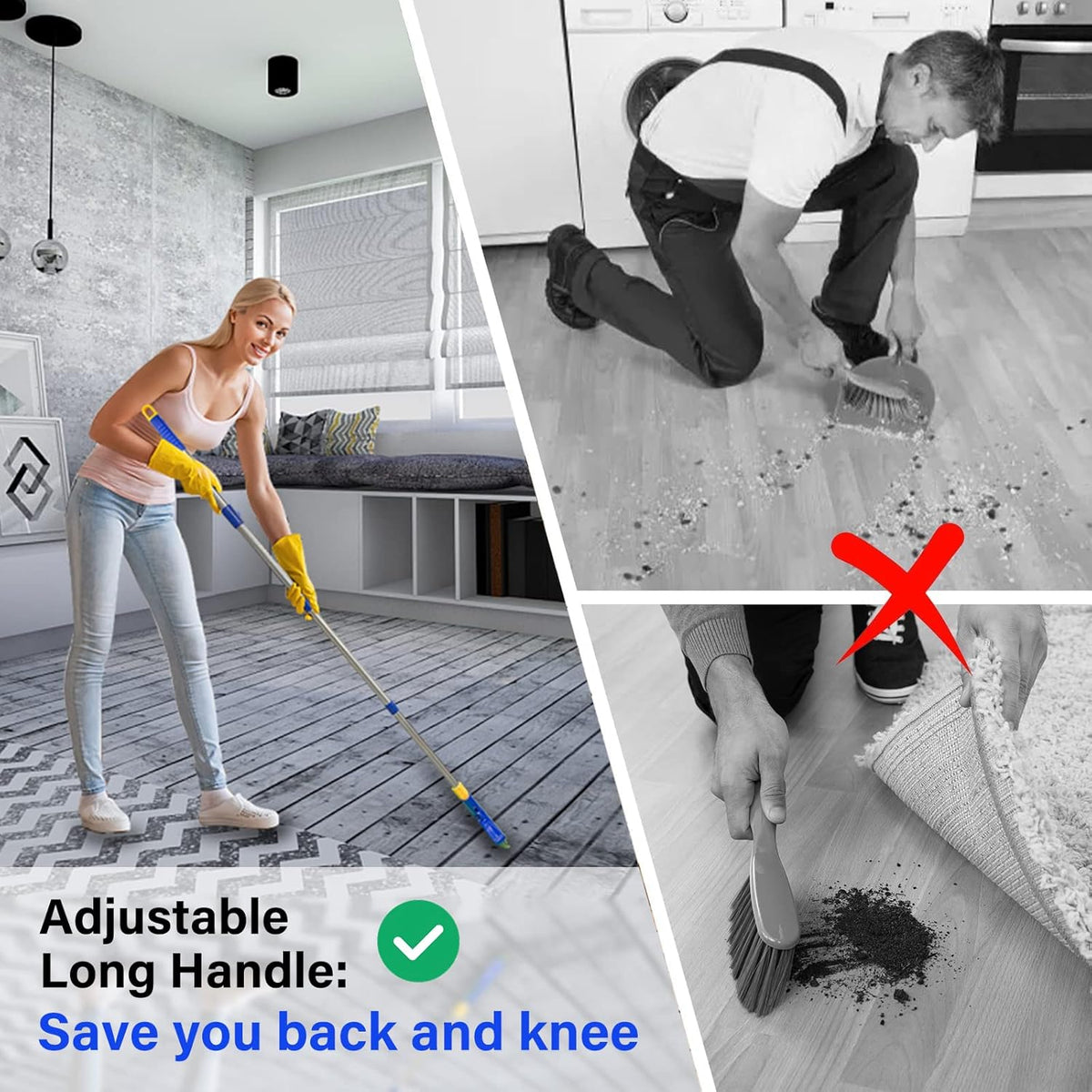 ITTAR Grout Brush with Long Adjustable Handle, Swivel Scrub Brush, V-Shape Grout Line Scrubber with