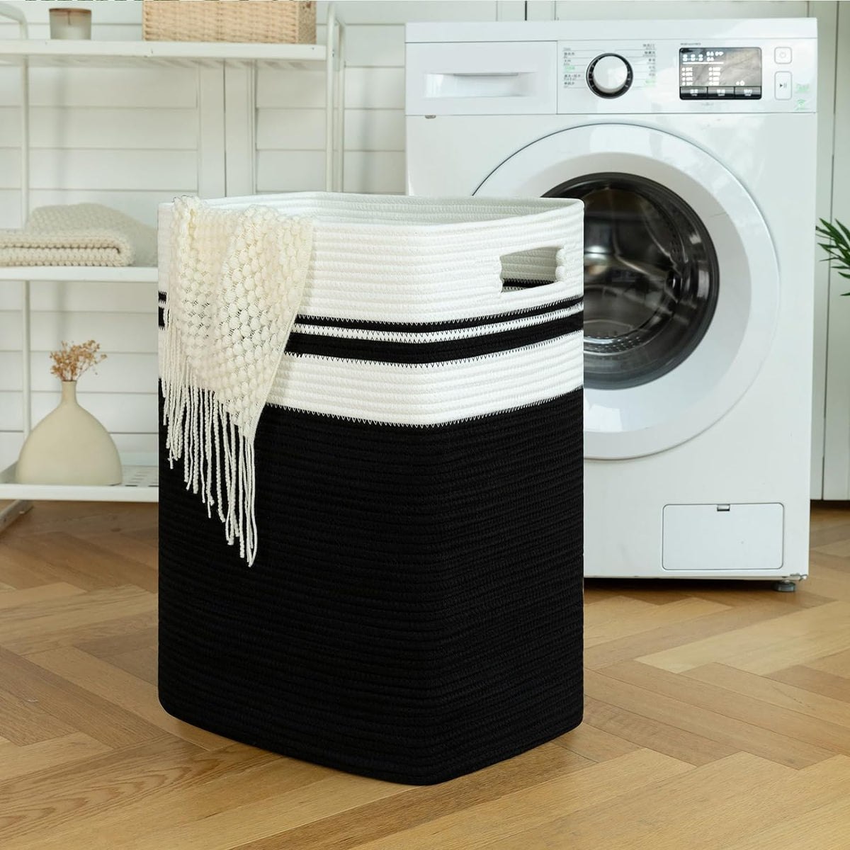 OIAHOMY 91L Laundry Hamper, XXXLarge Laundry Basket, Collapsible Cotton Rope Basket,Woven Storage