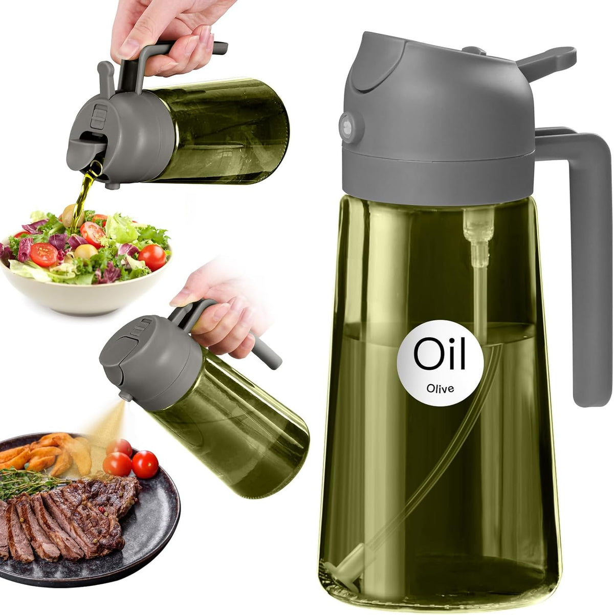 YARRAMATE 16oz/470ml Dark Green Oil Sprayer for Cooking with Stickers, Food-grade Premium 2 in 1