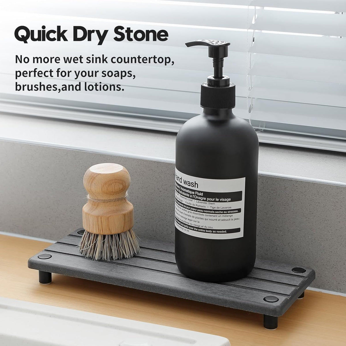 Sink Caddy Kitchen Sink Organizer, Water Absorbing Stone Tray for Sink,Diatomite Bathroom Counter