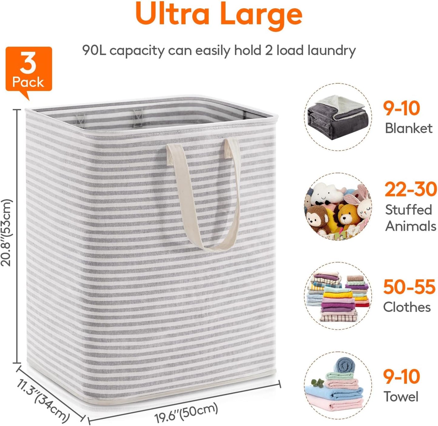 Lifewit 3 Pack Laundry Hamper Large Collapsible Laundry Baskets, Freestanding Waterproof Clothes