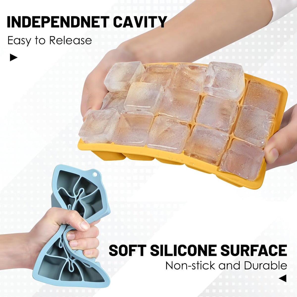 Silicone Ice Cube Trays 3Packs, Easy Release Ice Cube Molds with Lid, Freezer Stackable Ice Maker