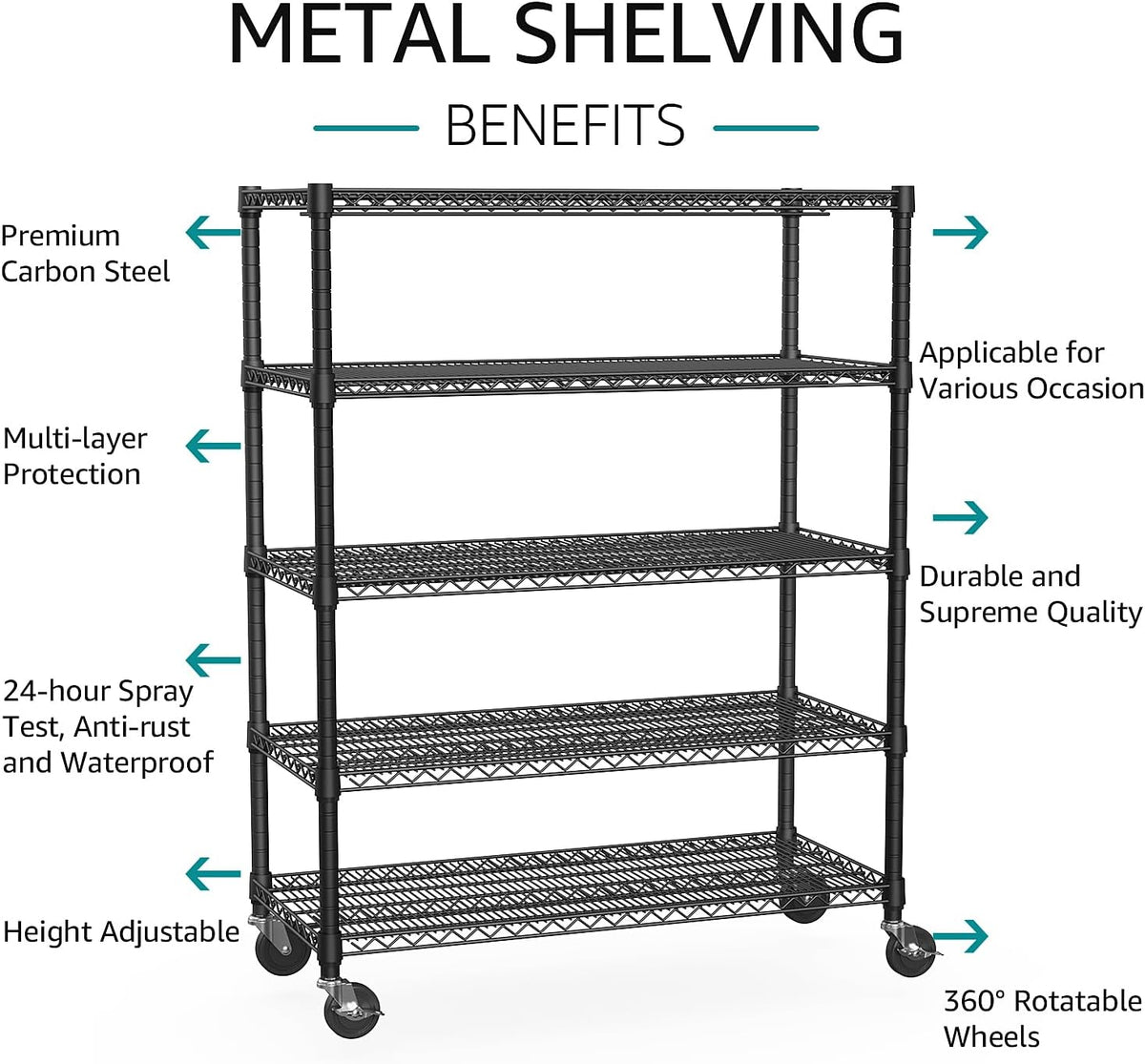 IZEUK Garage Shelving Wide Storage Shelves 5 Tier Metal Shelves 4000 LBS Heavy Duty Adjustable