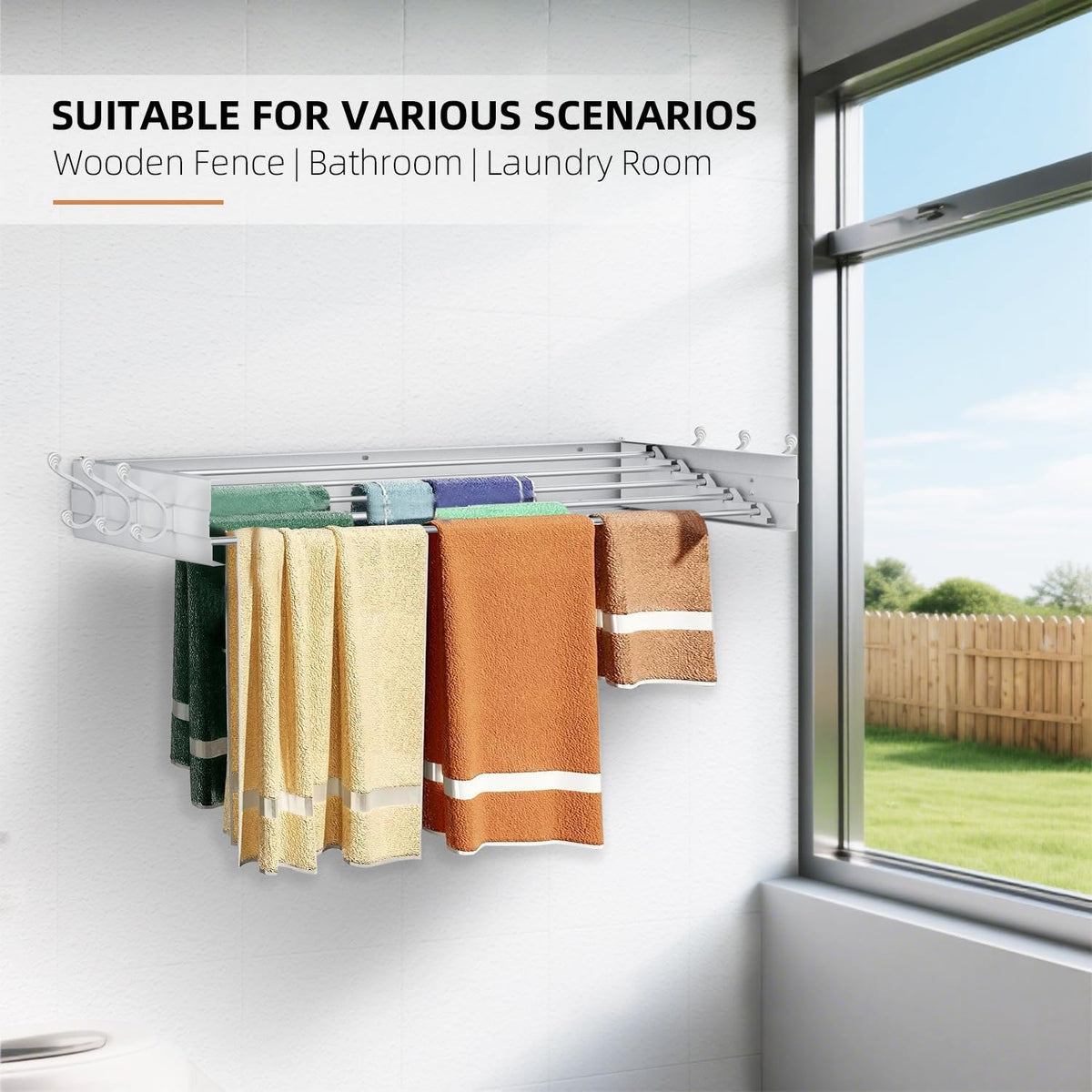 Laundry Drying Rack, Collapsible Wall Mounted Clothes Drying Rack - Foldable,Space Saving, 13.2