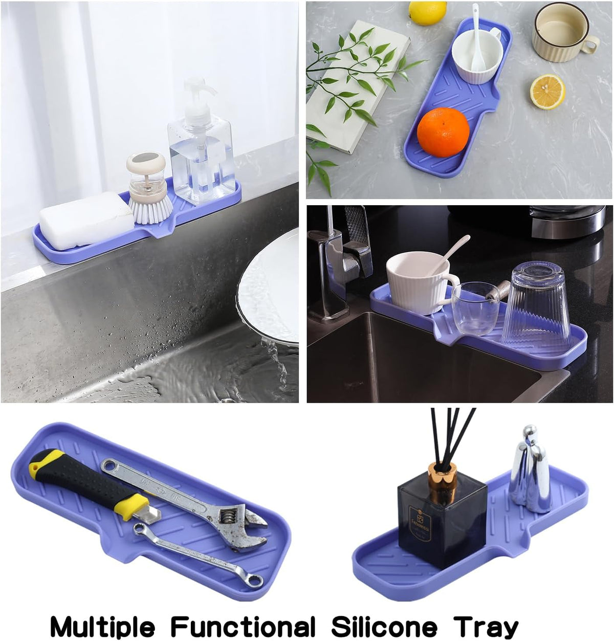 Silicone Bathroom Soap Dishes with Drain Spout-Bathroom and Kitchen Sink Organizer,Sponge