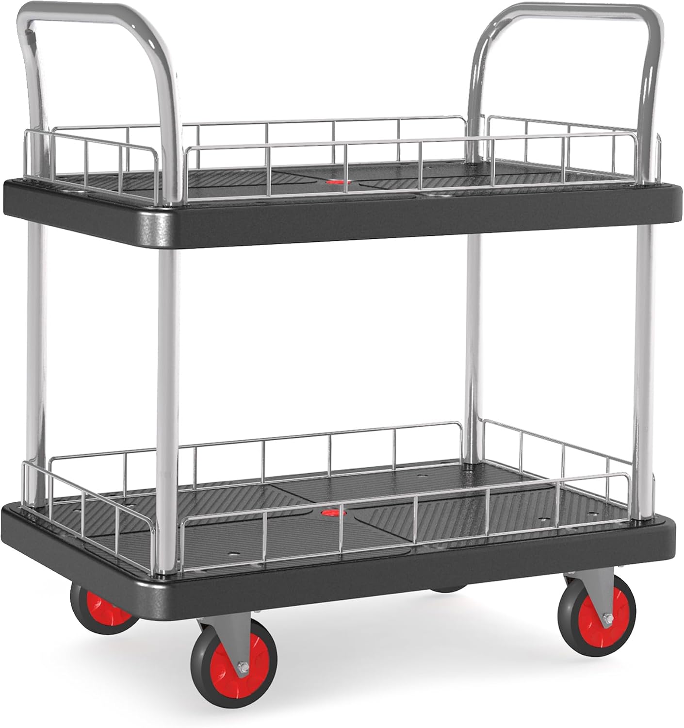 2 Shelf Utility Service Cart- 660lbs Capacity Heavy-Duty Plastic Rolling Utility Carts with 4 of