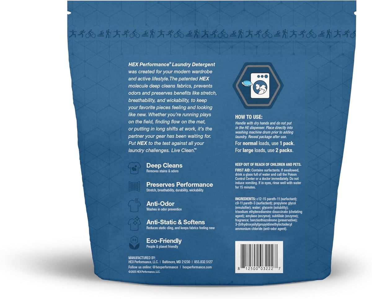 HEX Performance Laundry Packs, Fresh, 75ct - Designed for Activewear, Eco-Friendly, Concentrated