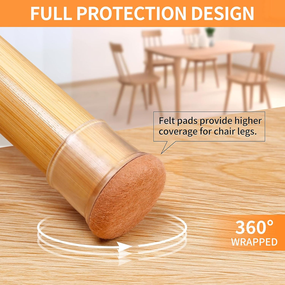 Ezprotekt 24 Pcs Clear Silicone Chair Leg Floor Protectors with Felt, Floor Protectors for Chairs