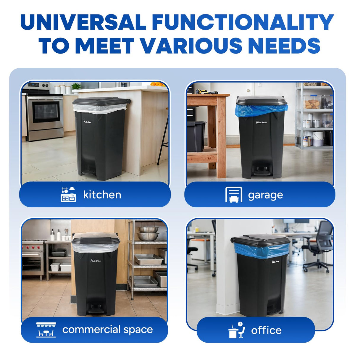 27 Gallon Step-On Trash Can/Container, Black Plastic Dustbin with Lid and Foot Pedal, Hands-Free