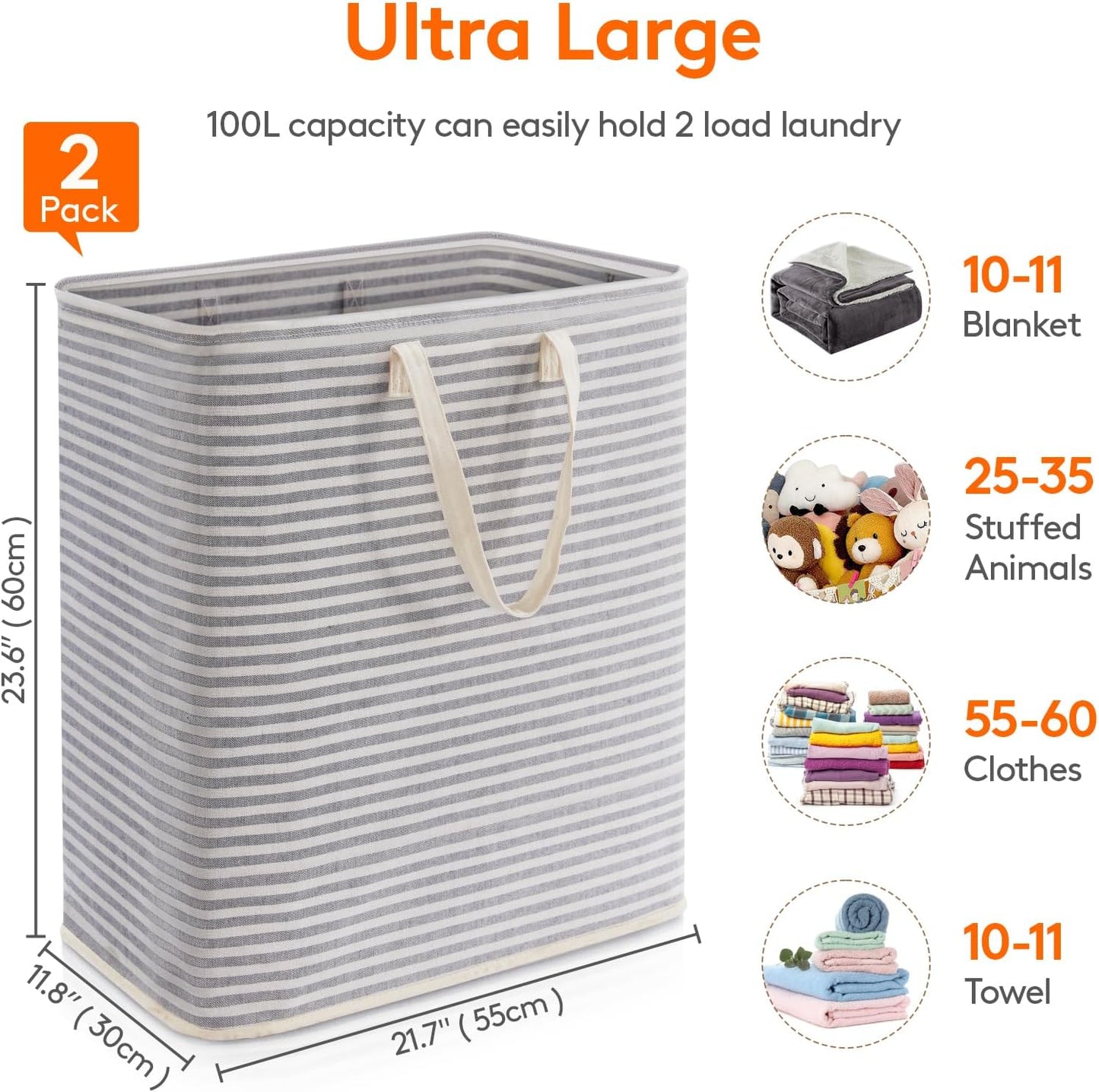 Lifewit 2 Pack Laundry Hamper Large Collapsible Laundry Baskets, Freestanding Waterproof Clothes