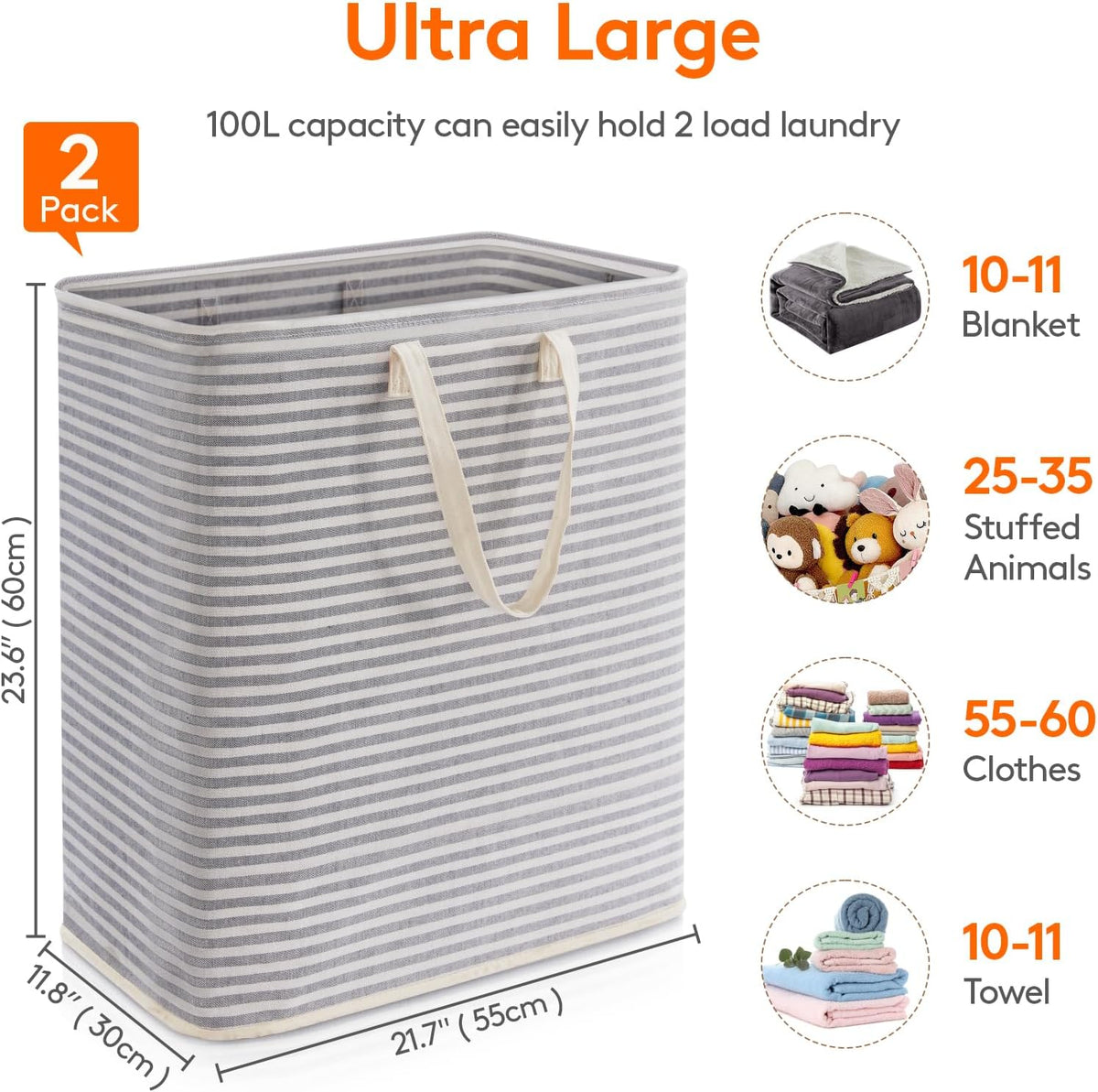 Lifewit 2 Pack Laundry Hamper Large Collapsible Laundry Baskets, Freestanding Waterproof Clothes