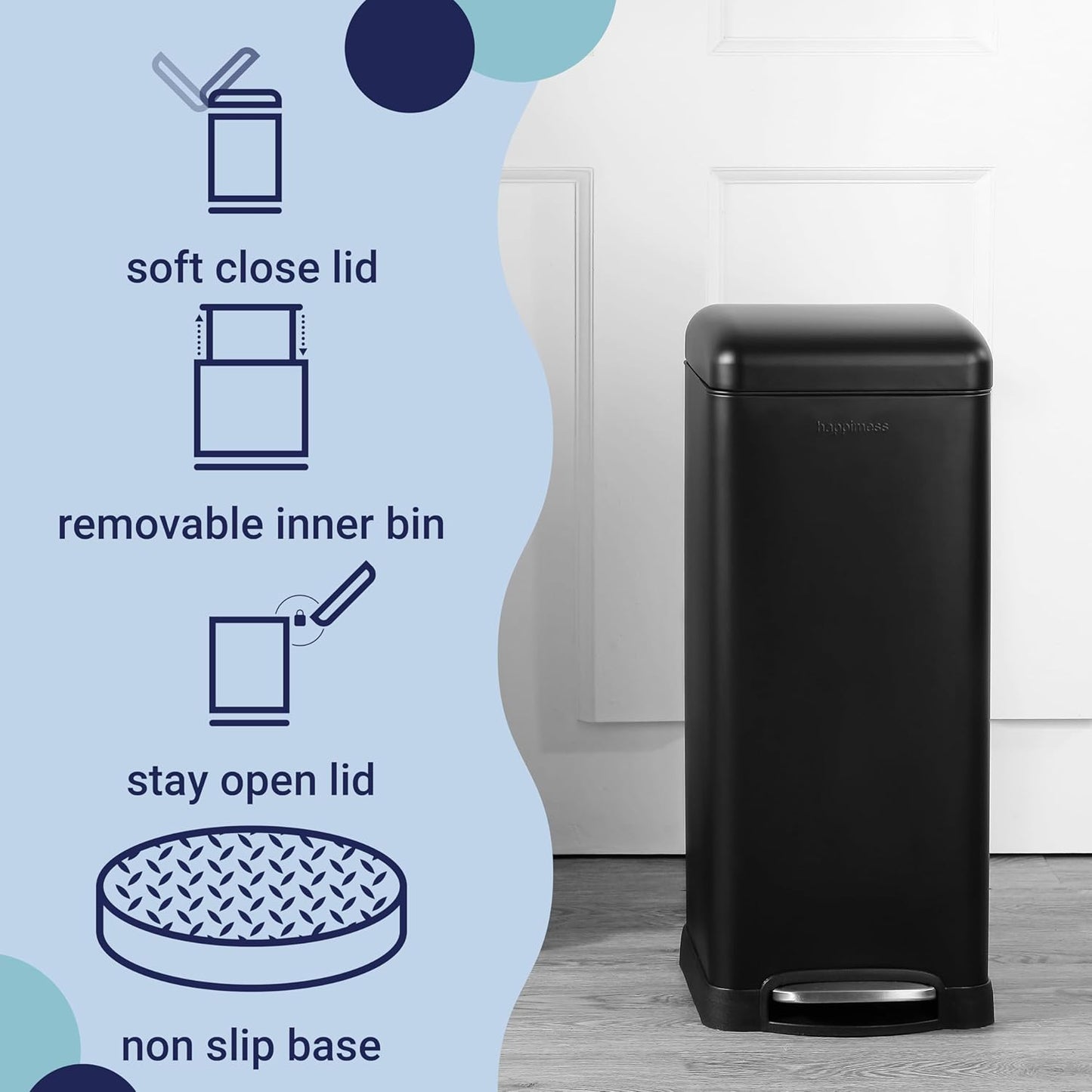 happimess HPM1007B Betty Retro 8-Gallon Step-Open Trash Can with Soft-Close Lid, Fingerprint
