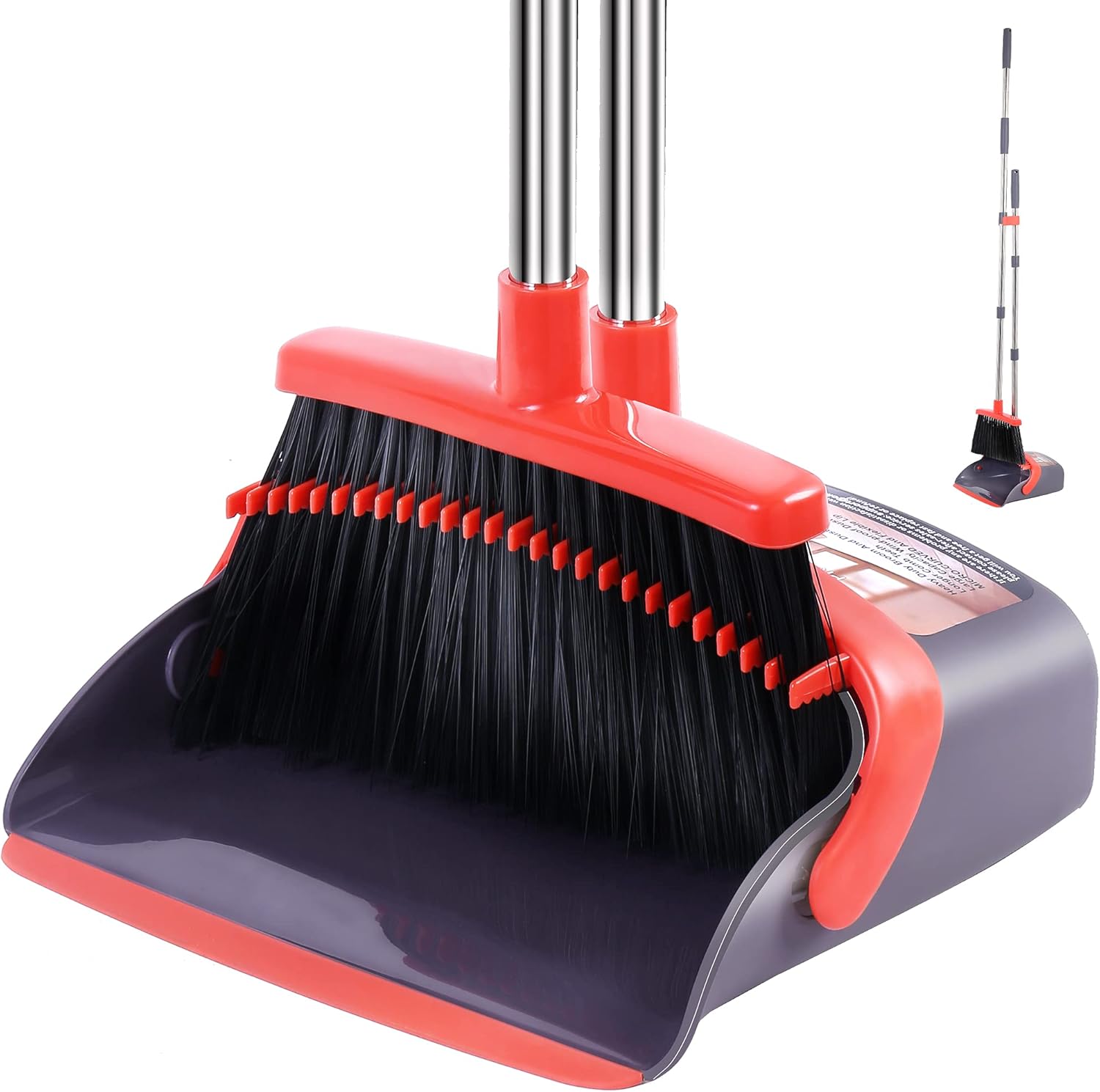 Broom with Dustpan Combo Set Broom and Dustpan Set Dust Pan with Stainless Steel Long Handle
