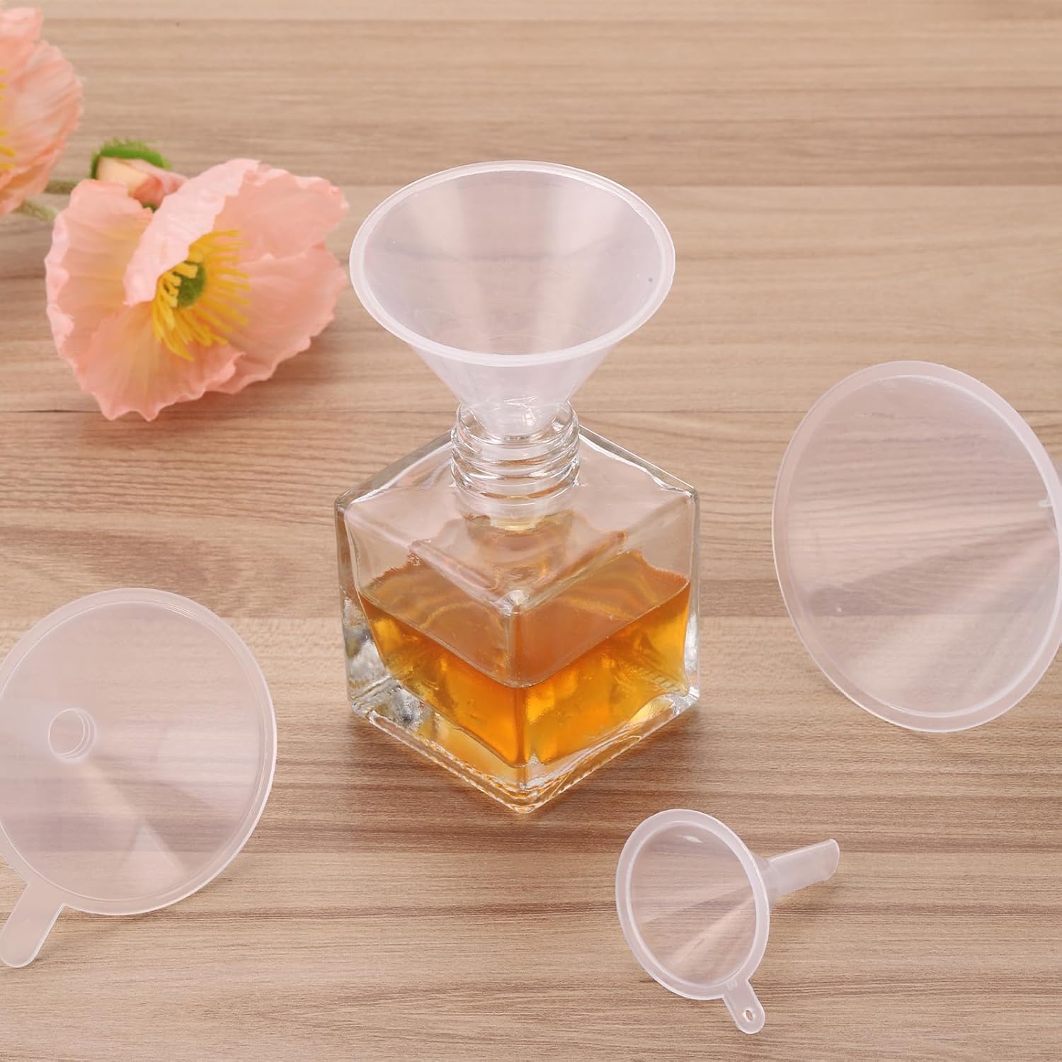 PATIKIL 3.5 Inch Clear Plastic Funnel, 4 Pcs Wide Mouth Multipurpose Transfer Funnel with Long