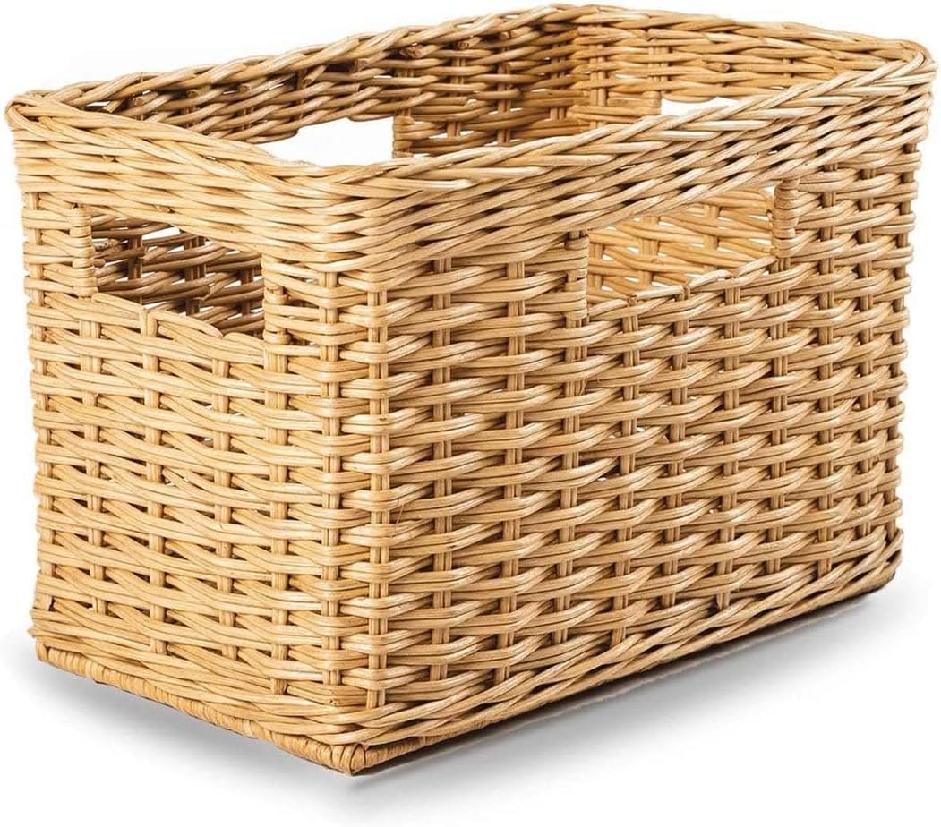 The Basket Lady Tall Rectangular Wicker Storage Basket, Small, 16.5 in L x 10.5 in W x 10.5 in H